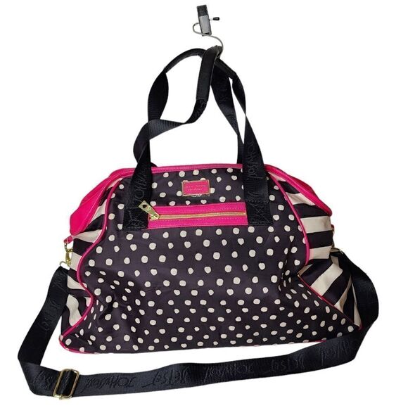 Betsey Johnson striped polka dot weekender duffel bag - Picture 2 of 14